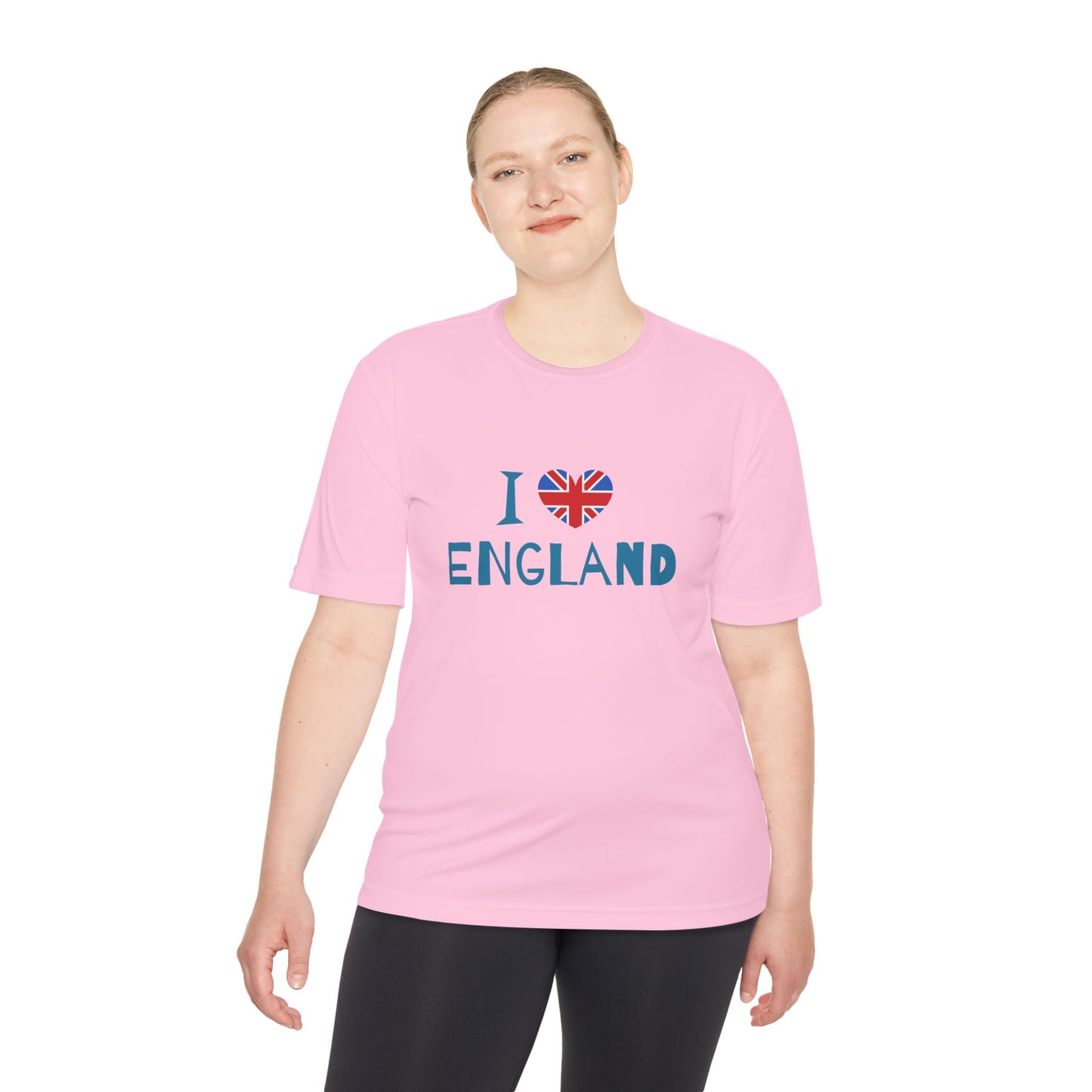 Unisex Moisture Wicking Tee - I Love England - Union Jack Heart Design
