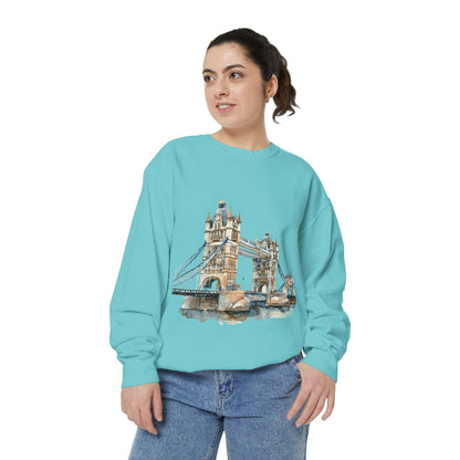 Unisex Garment-Dyed Sweatshirt - London Bridge - Iconic Landmark and Historical Beauty