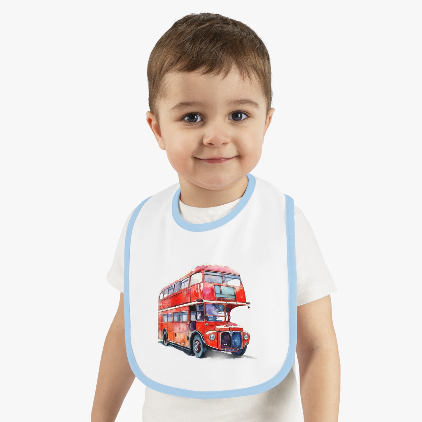 Cute Red Double-Decker Bus Baby Bib, Infant Feeding Bib, Baby Shower Gift, Toddler Accessory, Neat Mealtime Essential