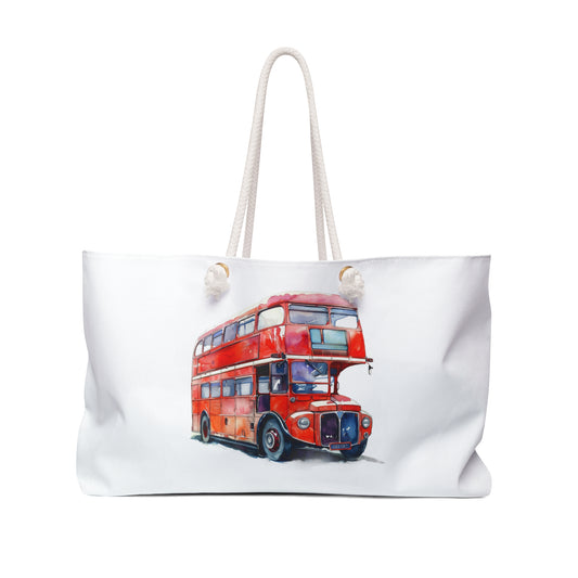 Vintage Double-Decker Bus Weekender Bag – Travel Essential, Tote, Gym Bag, Beach Bag, Unique Gift