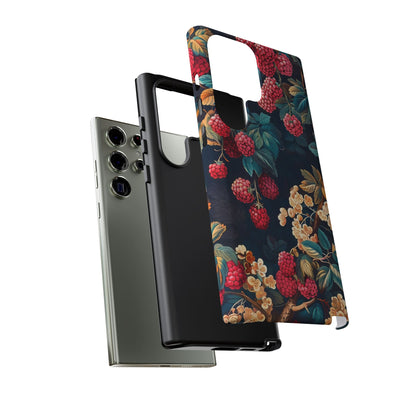 Floral Phone Case with Berry Design, Durable Phone Cover, Floral Print, Gift for Plant Lovers, Nature-Inspired Accessory
