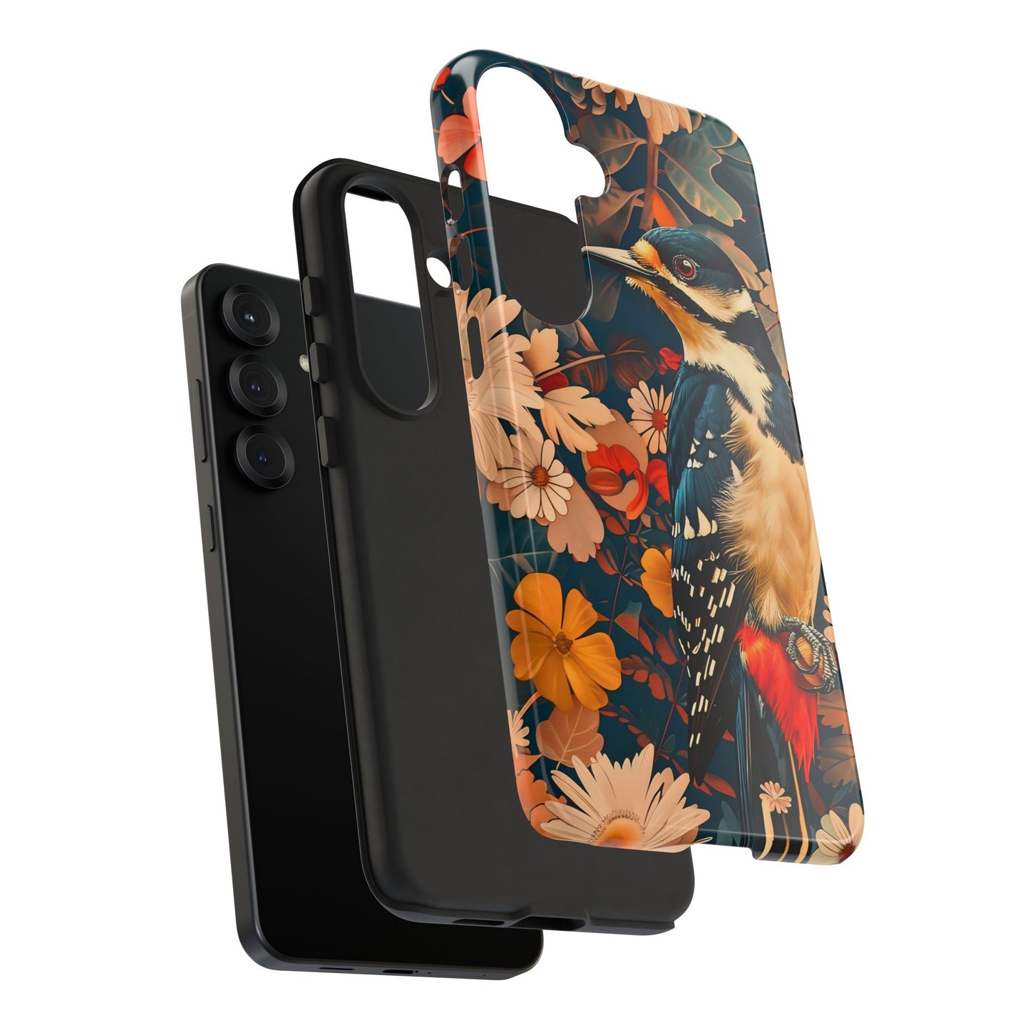 Artistic Bird Phone Case, Unique Tough Cases for Nature Lovers, Floral Design, Cute Gift, Customized Phone Accessories