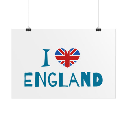 I Love England Rolled Poster - UK Travel Decor, Gift for Britains, Wall Art for Home, London Souvenir, Love England