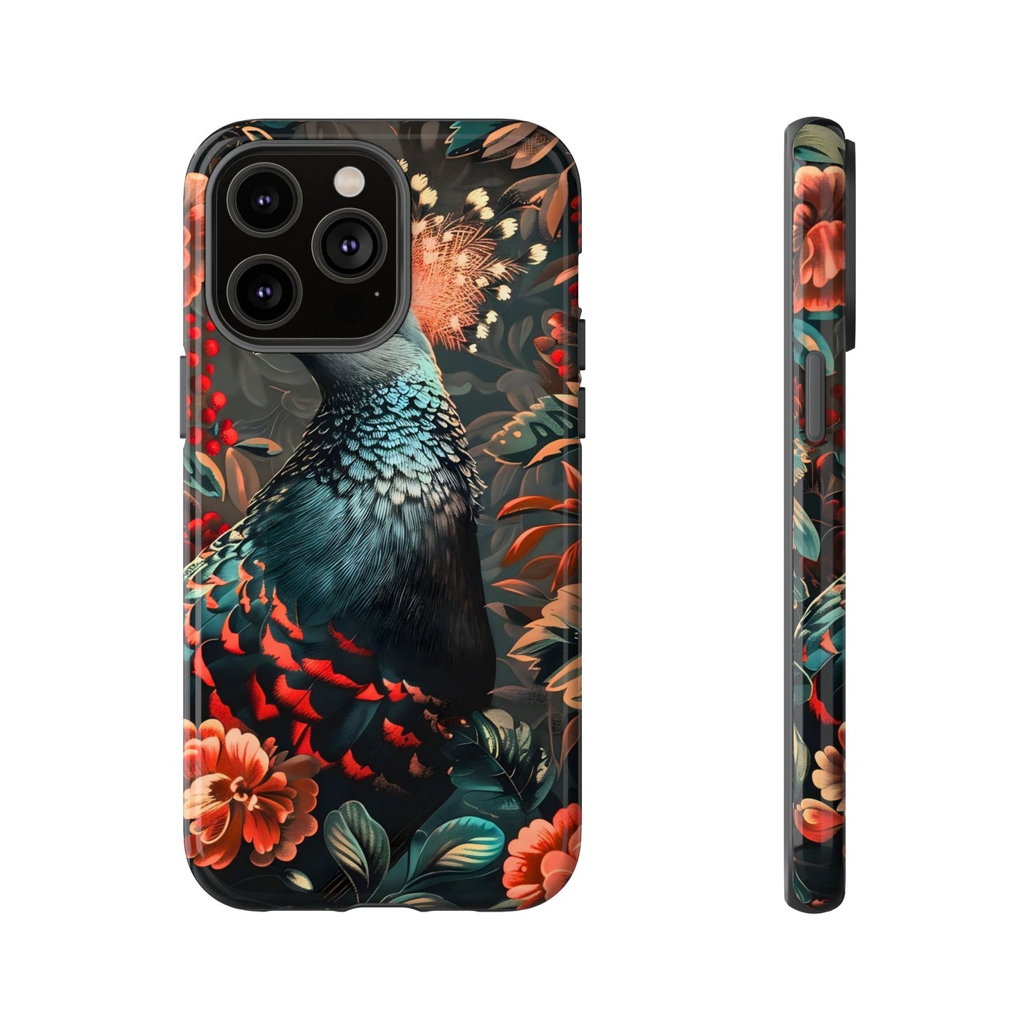 Floral Peacock Phone Case, Tough Cases, Artistic Phone Cover, Unique Gift, Nature Lover Accessory, Protective Case