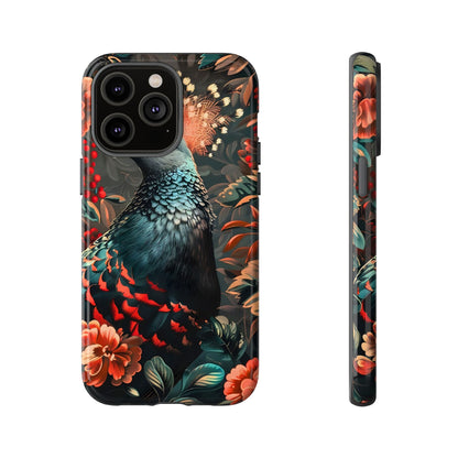 Floral Peacock Phone Case, Tough Cases, Artistic Phone Cover, Unique Gift, Nature Lover Accessory, Protective Case