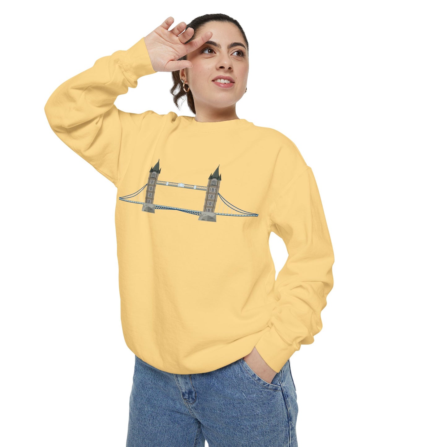 Unisex Garment-Dyed Sweatshirt - Tower Bridge - Iconic London Landmark
