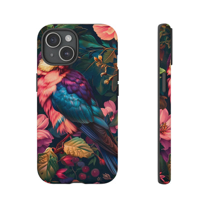 Vibrant Phone Case, Tropical Bird Design, Tough Phone Cover, Floral Tech Accessory, Gift for Nature Lovers