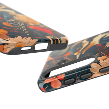 Artistic Bird Phone Case, Unique Tough Cases for Nature Lovers, Floral Design, Cute Gift, Customized Phone Accessories