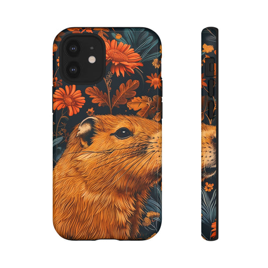 Capybara Phone Case, Floral Phone Cover, Tough Case for Animal Lovers, Unique Gift, Cute and Functional, Nature Inspired Design