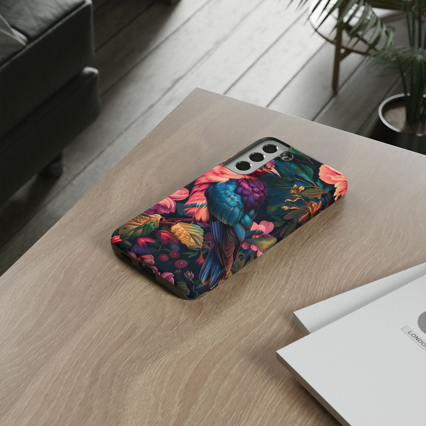 Vibrant Phone Case, Tropical Bird Design, Tough Phone Cover, Floral Tech Accessory, Gift for Nature Lovers
