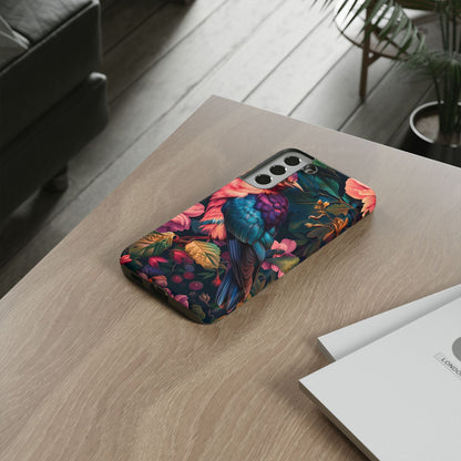 Vibrant Phone Case, Tropical Bird Design, Tough Phone Cover, Floral Tech Accessory, Gift for Nature Lovers