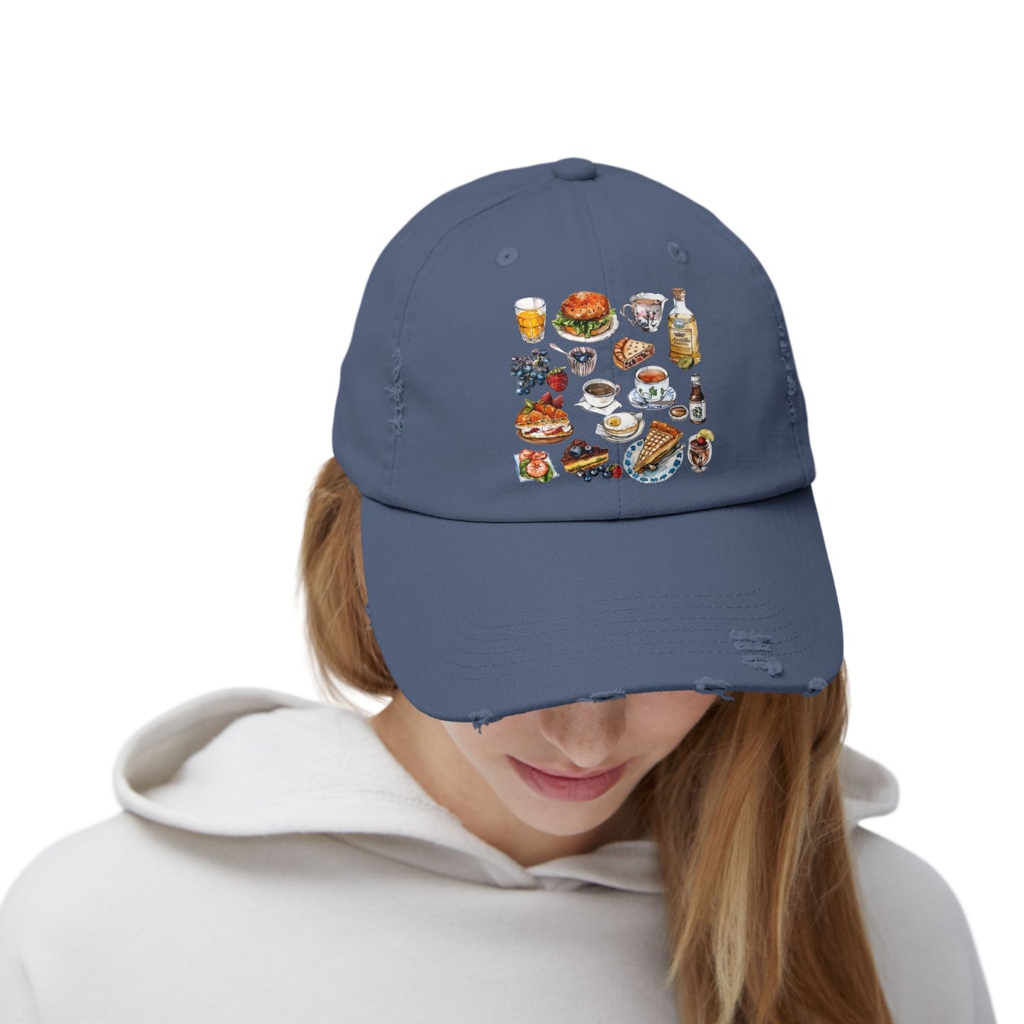 Foodie Fun Distressed Cap | Casual Wear, Gift for Food Lovers, Unique Accessory, Summer Style, Trendy Headwear