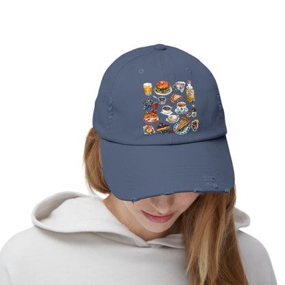 Foodie Fun Distressed Cap | Casual Wear, Gift for Food Lovers, Unique Accessory, Summer Style, Trendy Headwear