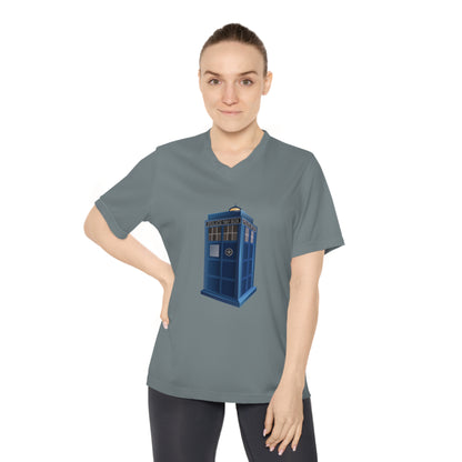 Women's Performance V-Neck T-Shirt - Time Traveler Design - British Police Public Call Box - Iconic TARDIS Design