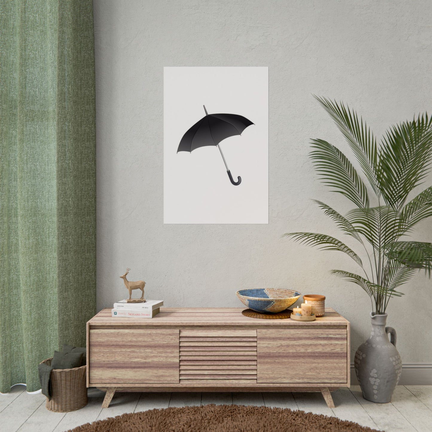 Minimalist Umbrella Wall Art, Chic Home Decor Print, Stylish Poster, Rental Friendly Artwork, Black Umbrella Decor