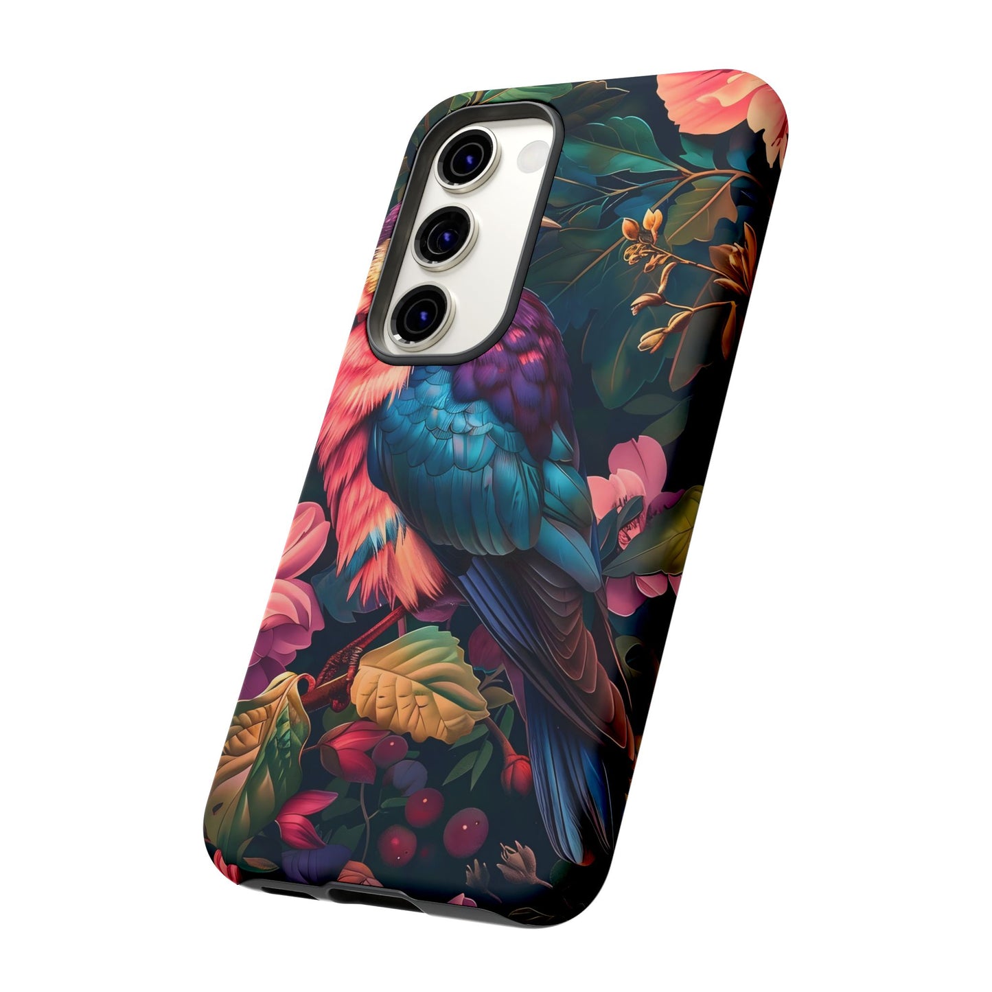 Vibrant Phone Case, Tropical Bird Design, Tough Phone Cover, Floral Tech Accessory, Gift for Nature Lovers
