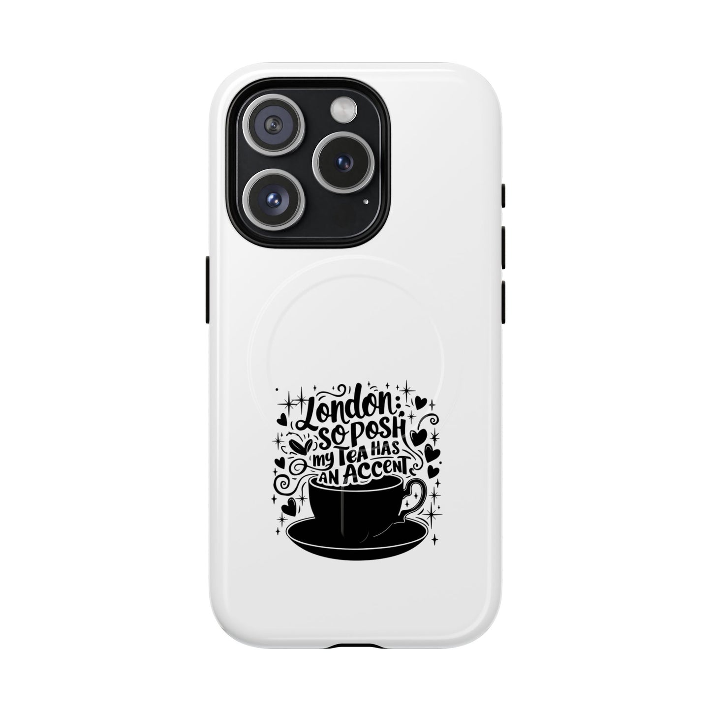 Chic Phone Case with London Tea Design, Tough Magnetic Case for iPhone, Gift for Tea Lovers, Stylish Mobile Accessory, Unique Phone Cover
