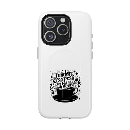 Chic Phone Case with London Tea Design, Tough Magnetic Case for iPhone, Gift for Tea Lovers, Stylish Mobile Accessory, Unique Phone Cover