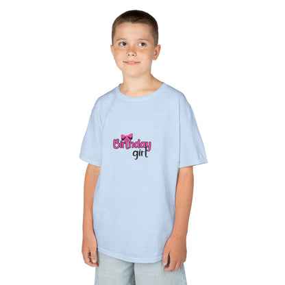 Kids Heavy Cotton Tee -Girly Birthday Girl with Leopard Rainbow Clipart -  Fun & Festive T-Shirt for Celebrating Special Days