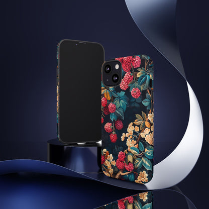Floral Phone Case with Berry Design, Durable Phone Cover, Floral Print, Gift for Plant Lovers, Nature-Inspired Accessory