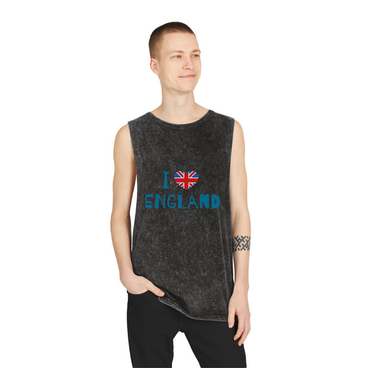 Unisex Stonewash Tank Top Cozy - I Love England - Union Jack Heart