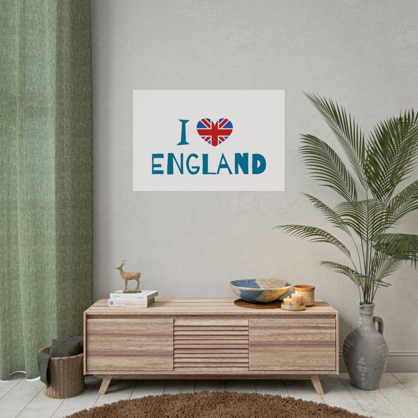 I Love England Rolled Poster - UK Travel Decor, Gift for Britains, Wall Art for Home, London Souvenir, Love England