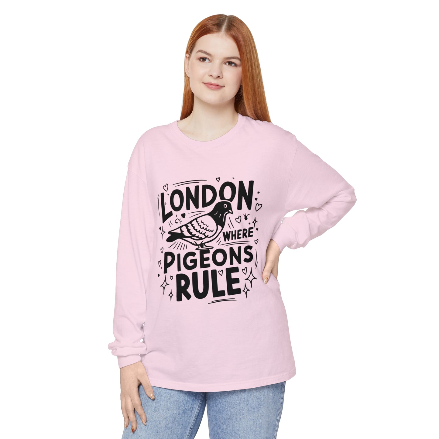 Unisex Garment-dyed Long Sleeve T-Shirt - London where pigeons rule