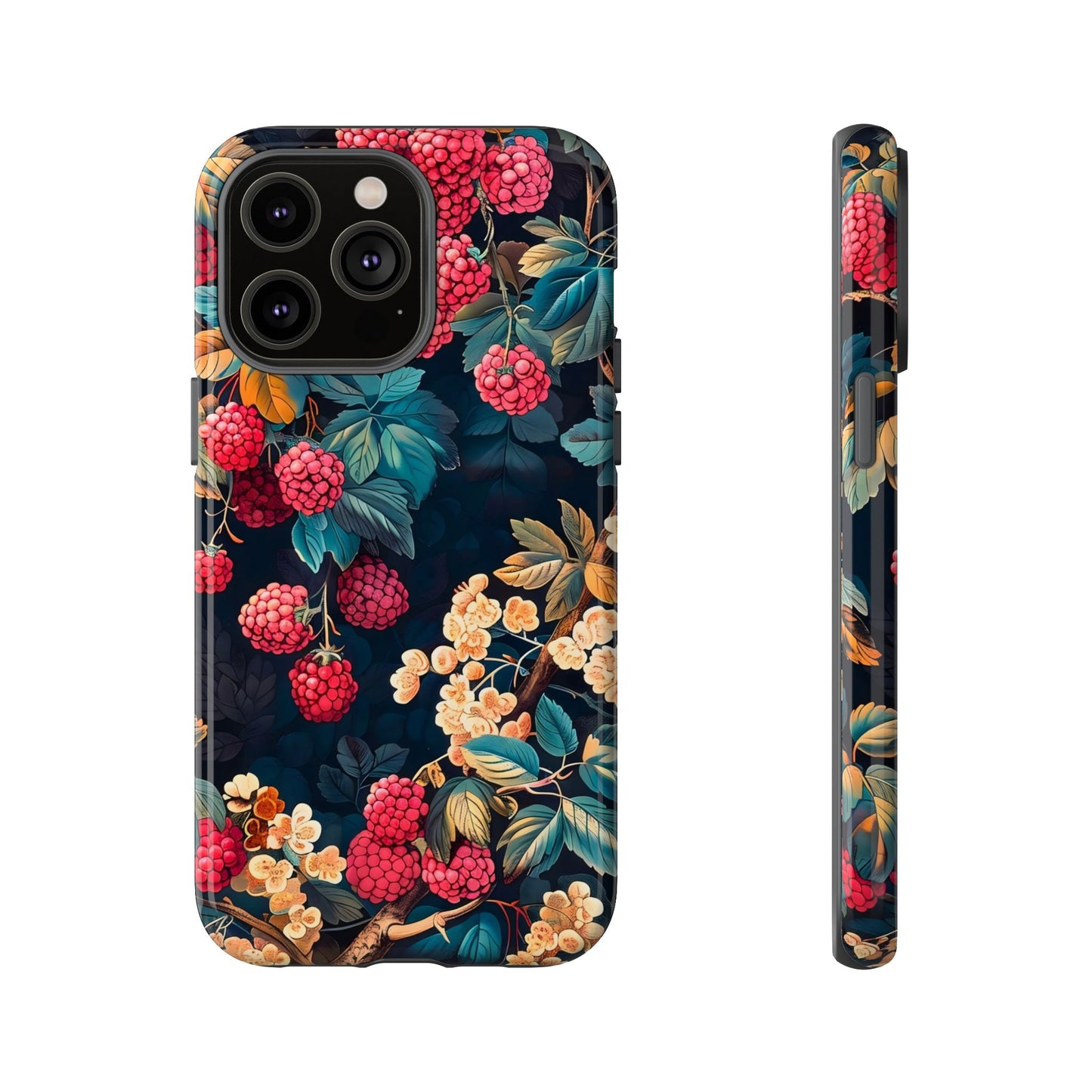 Floral Phone Case with Berry Design, Durable Phone Cover, Floral Print, Gift for Plant Lovers, Nature-Inspired Accessory