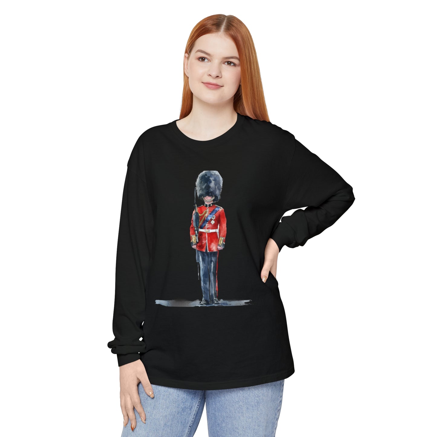 Unisex Garment-dyed Long Sleeve T-Shirt - British Royal Guard - Iconic Symbol of Tradition and Honor