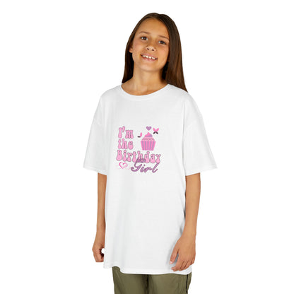 Kids Heavy Cotton™ Tee -  Trendy Birthday Girl Rainbow Animal Print Clipart - Perfect for Birthday Celebrations