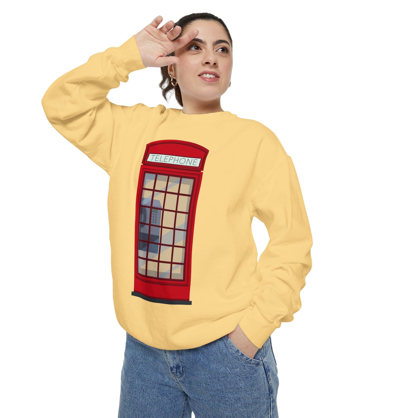 Unisex Garment-Dyed Sweatshirt - Iconic British Public Telephone