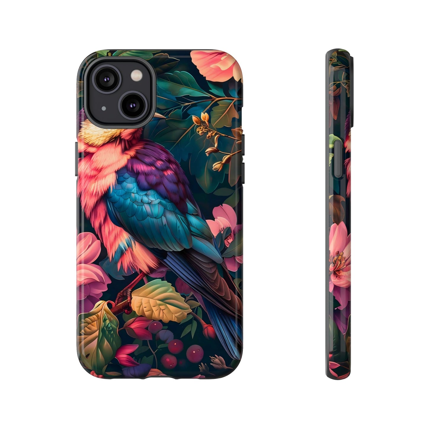 Vibrant Phone Case, Tropical Bird Design, Tough Phone Cover, Floral Tech Accessory, Gift for Nature Lovers