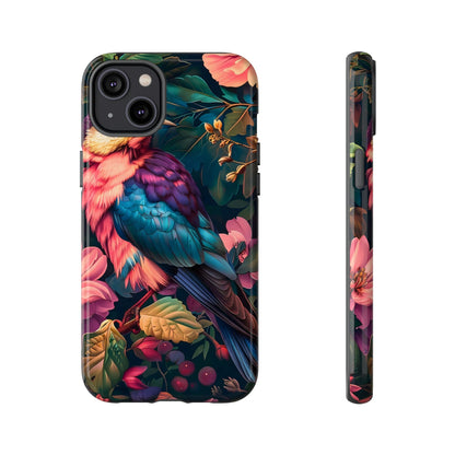 Vibrant Phone Case, Tropical Bird Design, Tough Phone Cover, Floral Tech Accessory, Gift for Nature Lovers