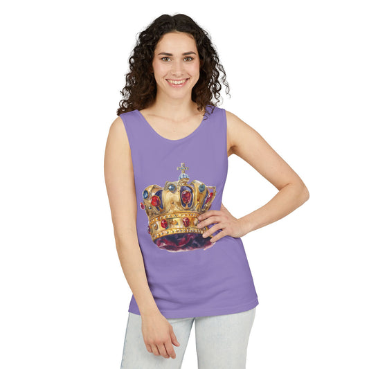 Unisex Garment-Dyed Tank Top - British Royal Crown - Symbol of Regal Elegance and Authority