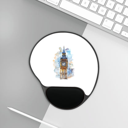 Watercolor Big Ben Mouse Pad with Wrist Rest, Ergonomic Desk Accessory for Home Office, Gift for Students and Professionals