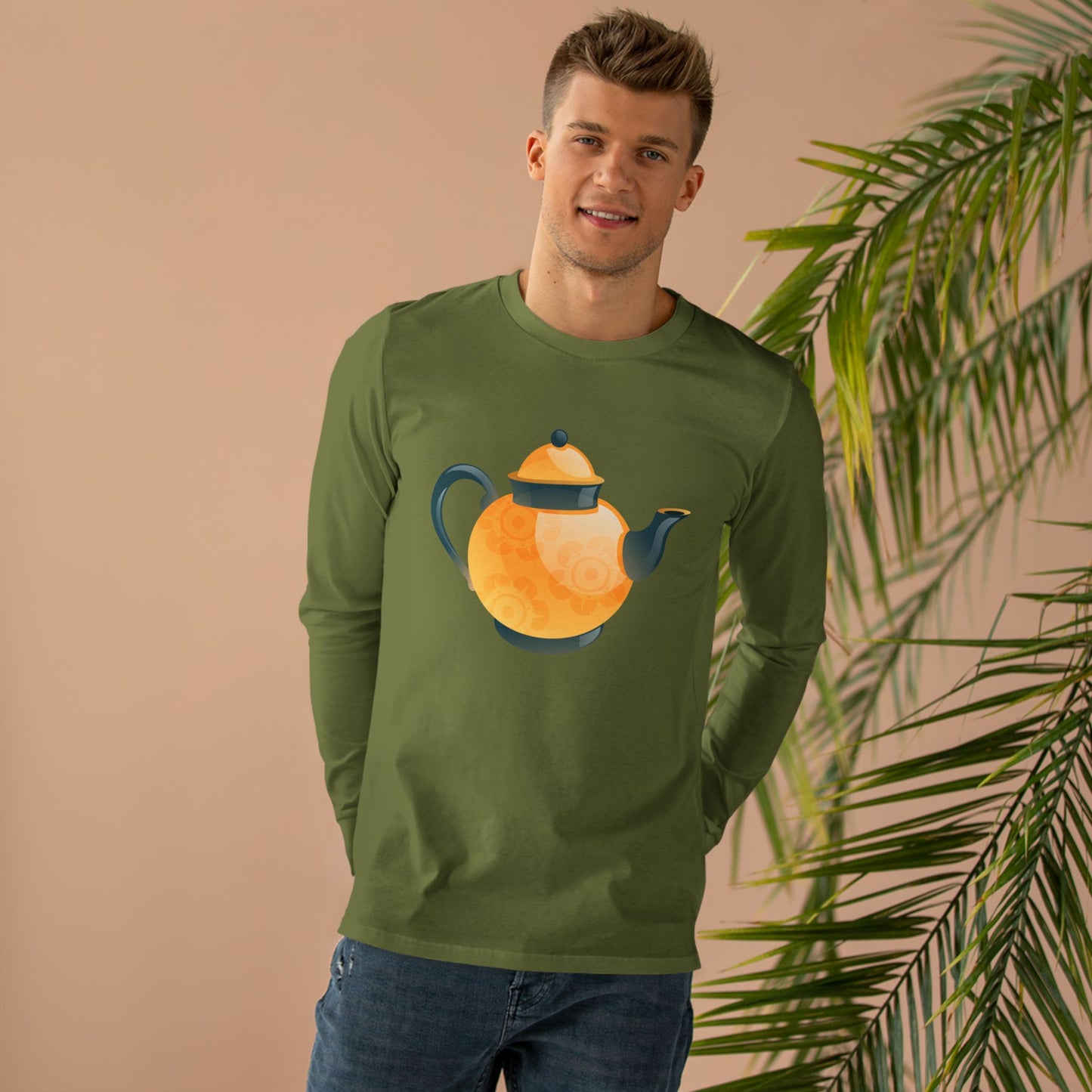 Men’s Base Longsleeve Tee - Classic British Tea Kettle - Timeless Elegance in Tea Time