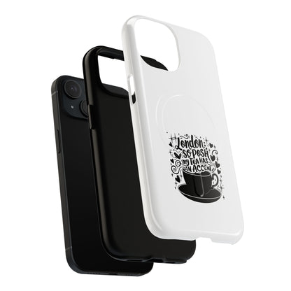Chic Phone Case with London Tea Design, Tough Magnetic Case for iPhone, Gift for Tea Lovers, Stylish Mobile Accessory, Unique Phone Cover