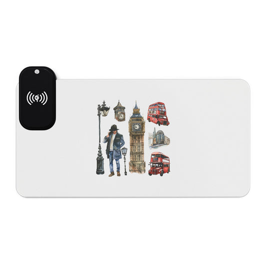 British Heritage CollageLED Wireless Charging Gaming Mouse Pad - Ideal for Gamers, Desk Decor, Birthdays, Holidays, Tech Enthusiasts