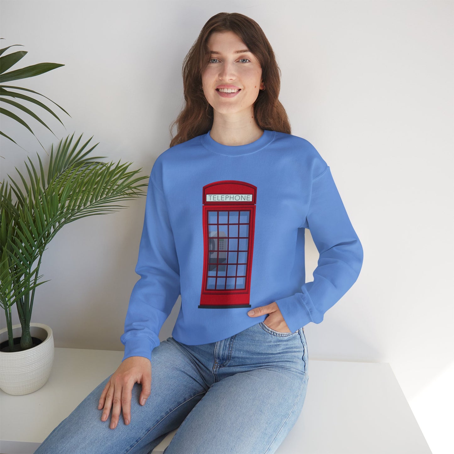 Unisex Heavy Blend™ Crewneck Sweatshirt - Iconic British Public Telephone - Classic Red Phone Box Design