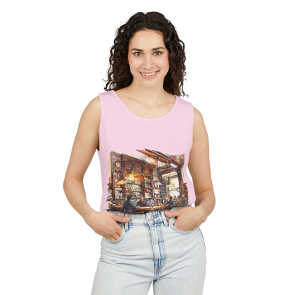 Unisex Garment-Dyed Tank Top - Cozy British Pub - London Watercolor Illustration