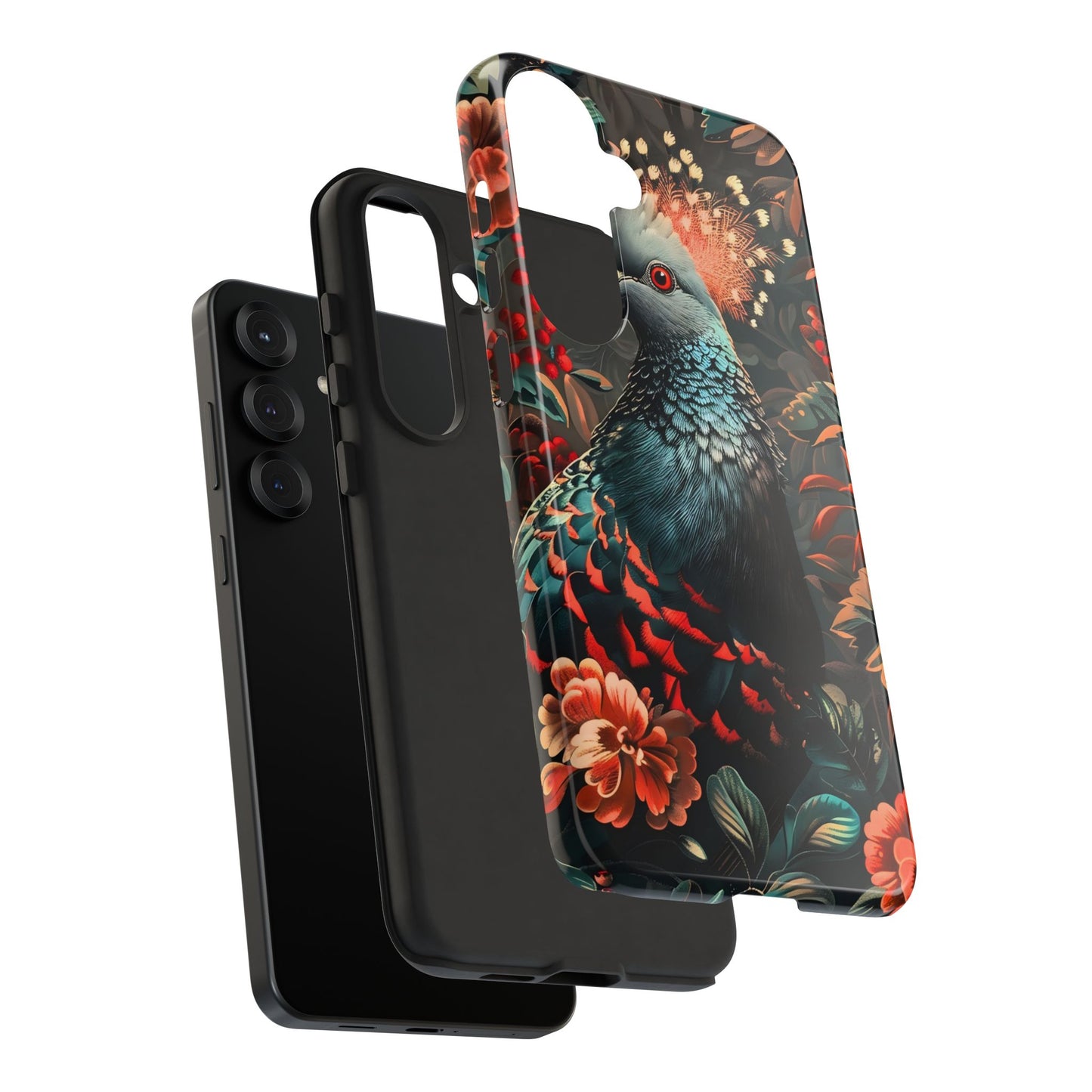 Floral Peacock Phone Case, Tough Cases, Artistic Phone Cover, Unique Gift, Nature Lover Accessory, Protective Case