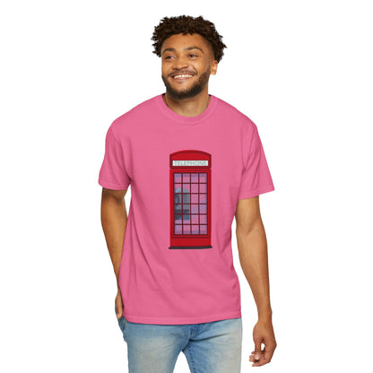 Iconic British Public Telephone - Classic Red Phone Box Soft-touch Unisex Garment-Dyed T-shirt