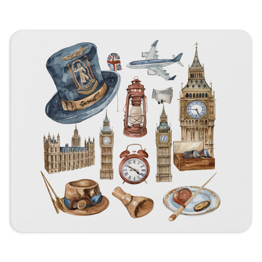 Whimsical London Mouse Pad | Vintage Travel Décor, Office Gift, Desk Accessory, Home Office, Unique Design