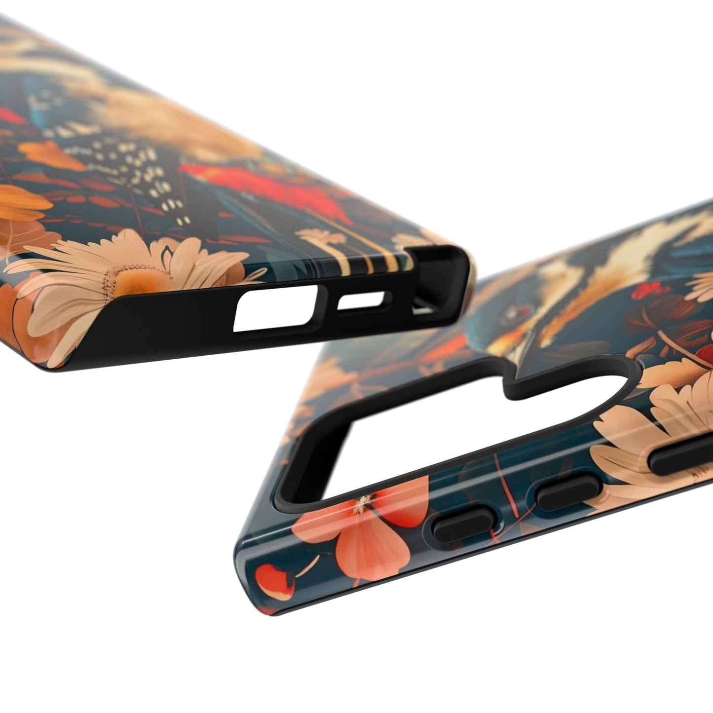 Artistic Bird Phone Case, Unique Tough Cases for Nature Lovers, Floral Design, Cute Gift, Customized Phone Accessories