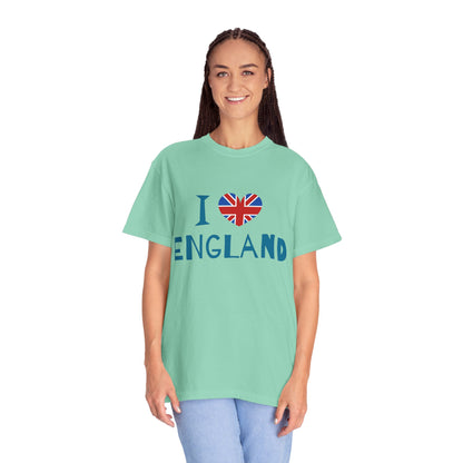 Unisex Garment-Dyed T-shirt - I Love England - Union Jack Heart
