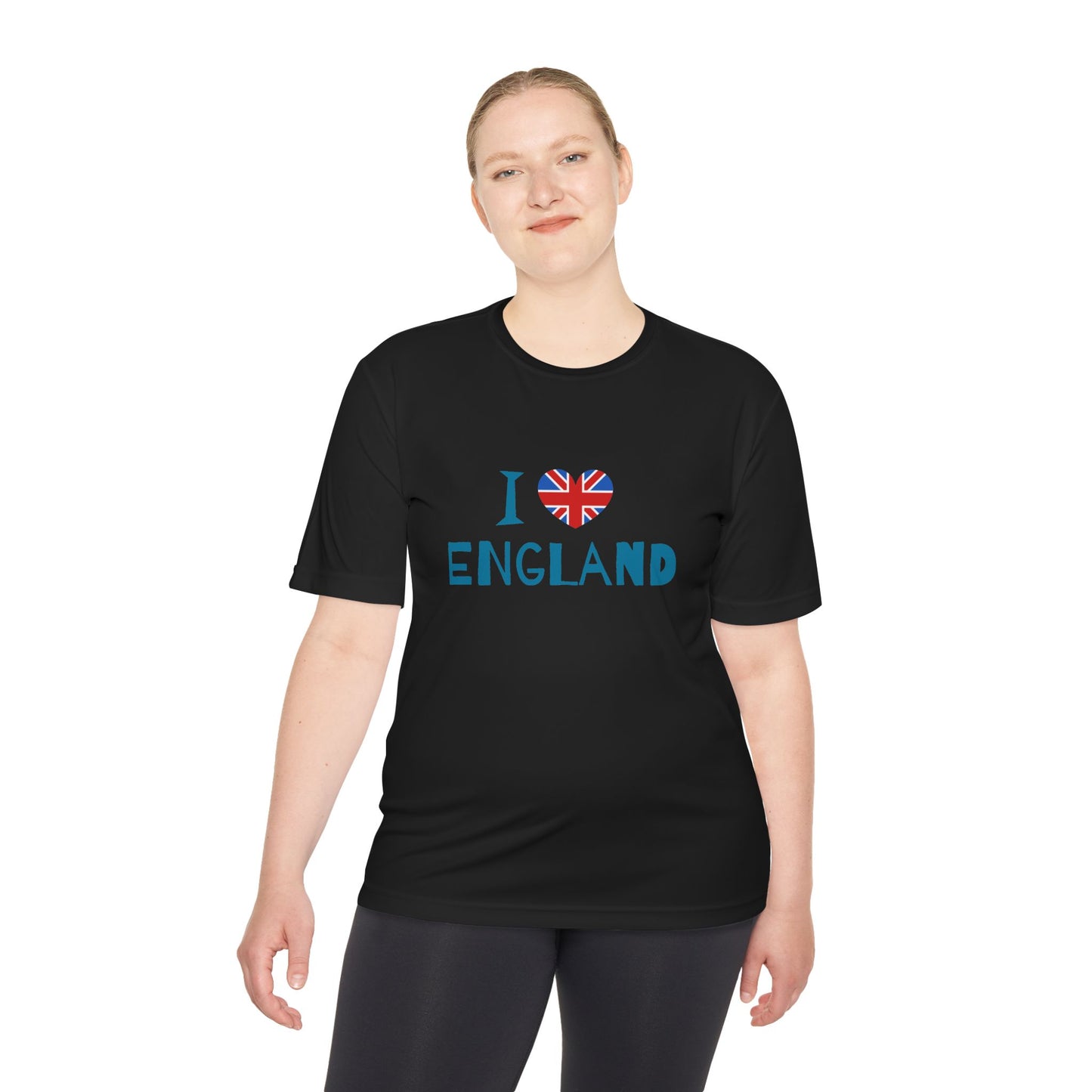 Unisex Moisture Wicking Tee - I Love England - Union Jack Heart Design