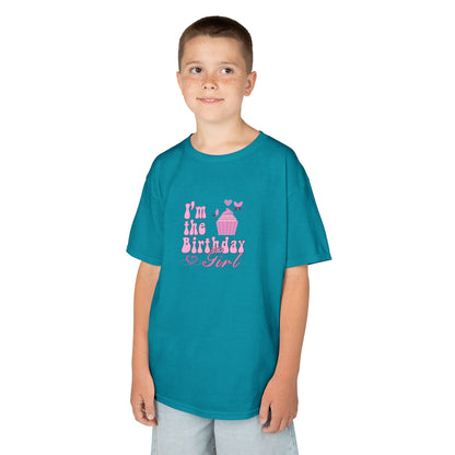 Kids Heavy Cotton™ Tee -  Trendy Birthday Girl Rainbow Animal Print Clipart - Perfect for Birthday Celebrations