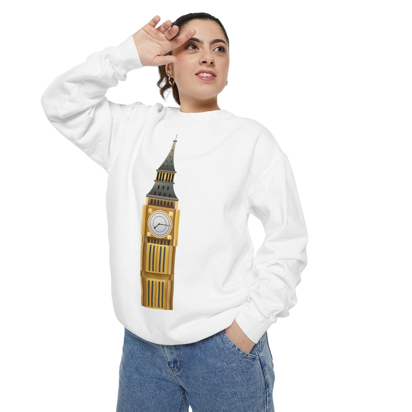 Unisex Garment-Dyed Sweatshirt - Classic London - Big Ben in All Its Glory