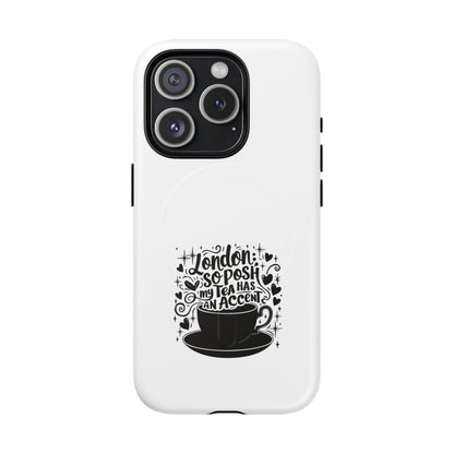 Chic Phone Case with London Tea Design, Tough Magnetic Case for iPhone, Gift for Tea Lovers, Stylish Mobile Accessory, Unique Phone Cover