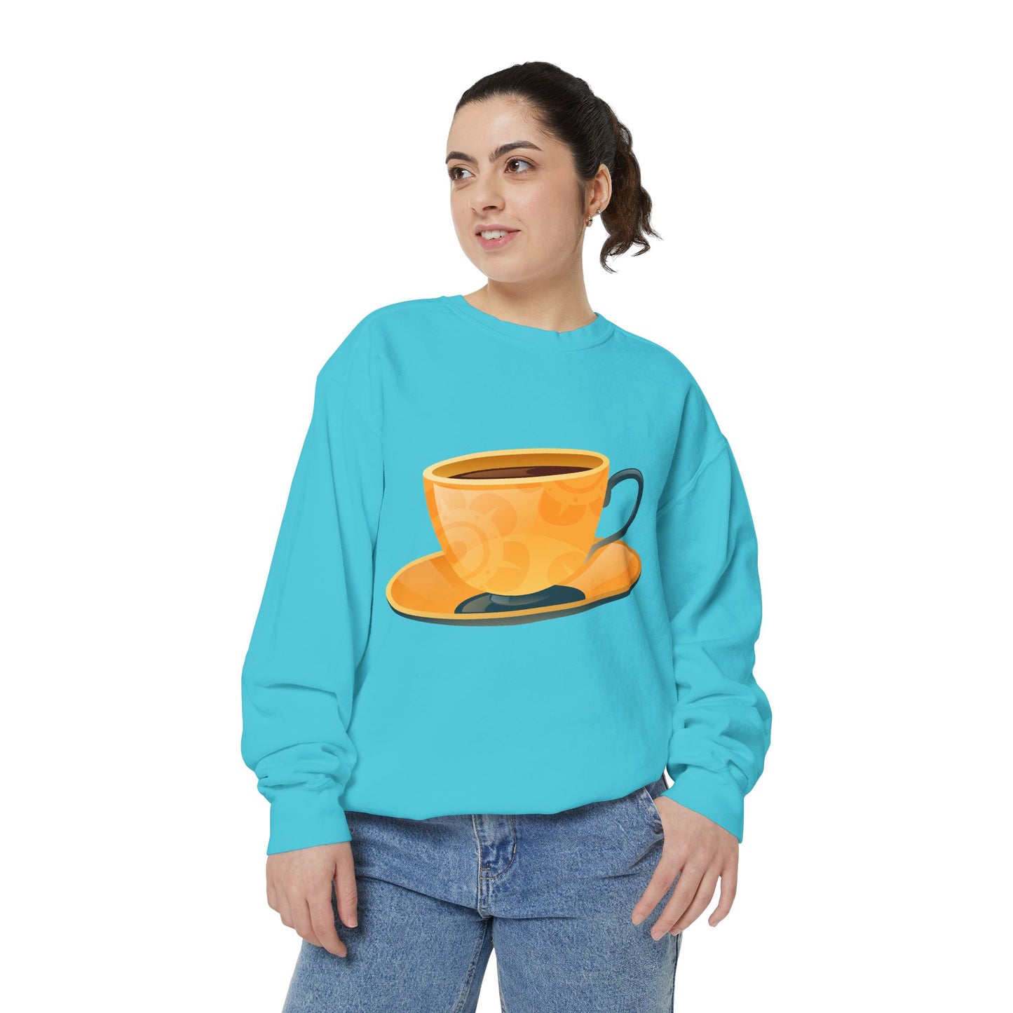 Unisex Garment-Dyed Sweatshirt - Elegant British Tea Cup - Classic Tea Time Style